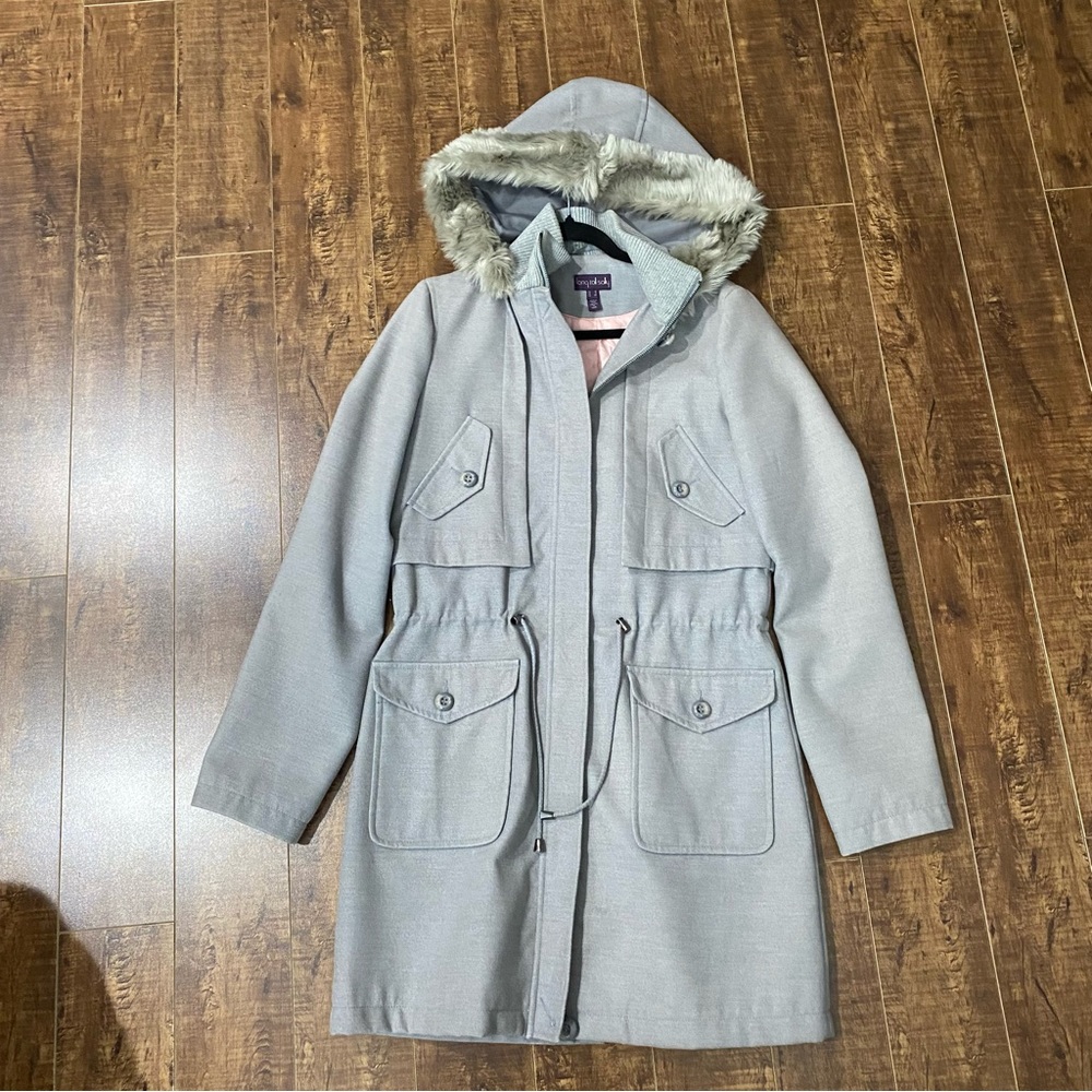 Long Tall Sally Gray Hooded Parka Coat - Size 6 - Stylish & Warm